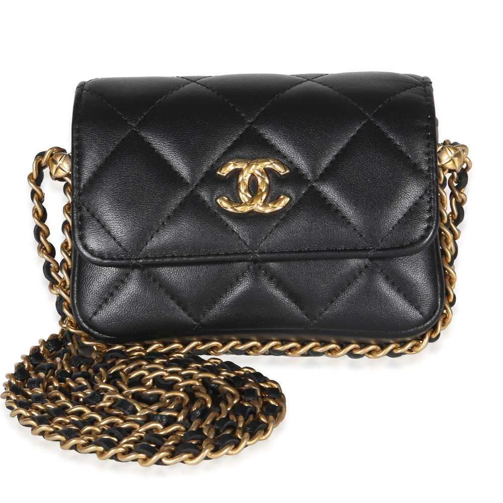 Chanel Black Quilted Lambskin CC Mini Clutch With Chain
